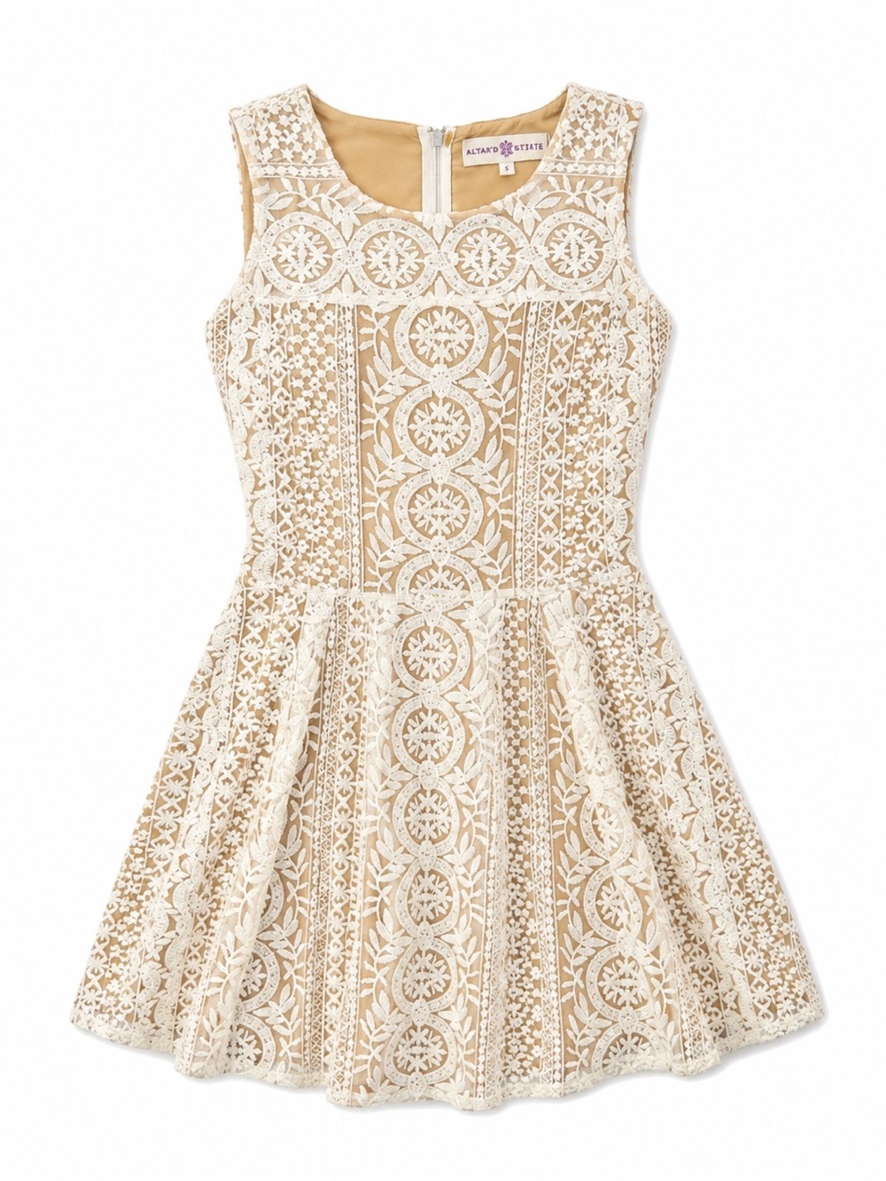 Altar’d‎ State Ivory Lace Fit & Flare Dress Boho Romantic Cottagecore Mini Small
